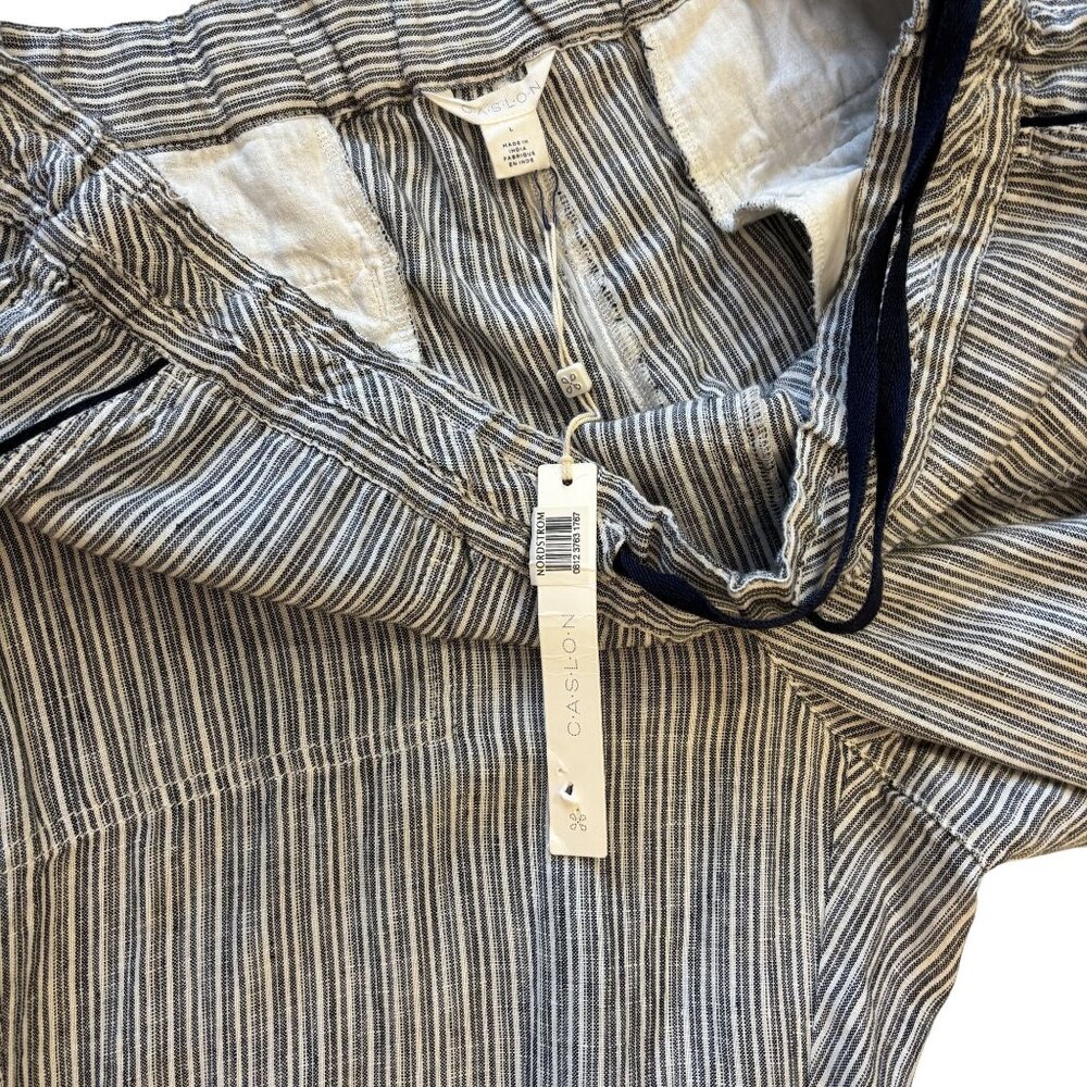 Caslon Striped 100% Linen Drawstring Pants Size L - Picture 6 of 14
